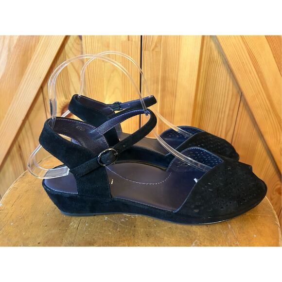 Vaneli 'Darlene' in black suede A perforated vamp and slim ankle strap size 8.5 - Picture 1 of 8